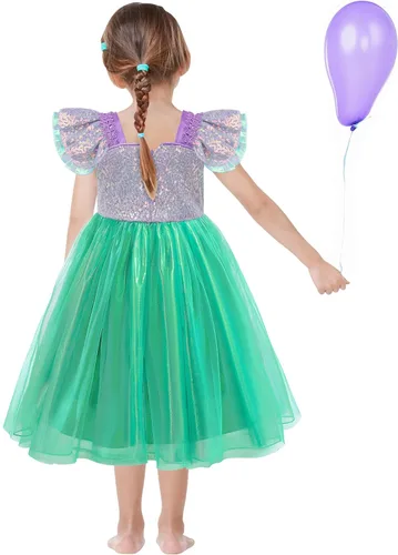 Vista 5 de VORLITS Disfraz de sirena para niñas, disfraz de princesa con accesorios