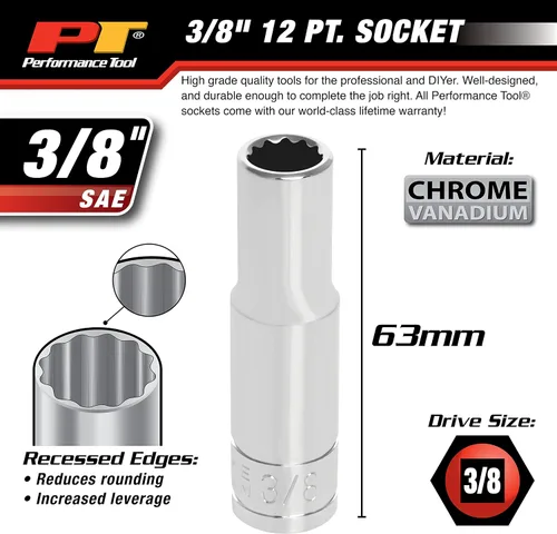 Vista 3 de Performance Tool W38612 Enchufe de 12 puntos, unidad de 3/8 pulgadas, 3/8