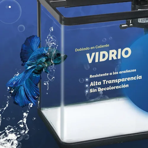 Vista 2 de Tanque de peces pequeño, acuario de vidrio de 2 galones, Betta Fish Shrimp Goldfish Tropical Fish Starter Kit de inicio de peces tropicales