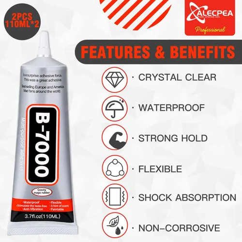 Vista 3 de B-7000 - Pegamento artesanal para hacer joyas - 110ml/3.7oz (paquete de 2) - Pegamento super adhesivo multifunción B-7000 Liquid Fusion para Gris