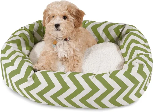 Vista 23 de Cama para perro de 24 pulgadas, color negro Chevron Sherpa Bagel