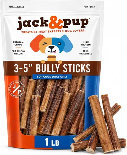 Vista 6 de Jack&Pup Palitos de carne de 3 a 5 pulgadas para perros pequeños, bolsa de 8 onzas, poco olor, palitos de larga duración para cachorros y perros