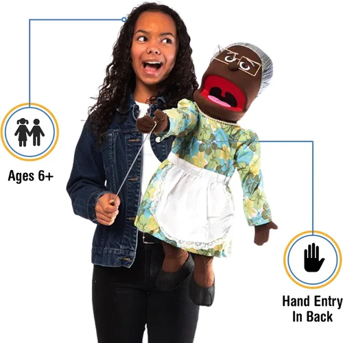 Vista 2 de Marioneta estilo ventrílocuo de 25 pulgadas, abuelita negra, cuerpo completo