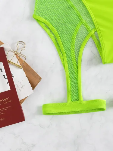Vista 4 de OYOANGLE Traje de baño de malla para mujer, de cintura alta, parte inferior de bikini y parte inferior de bikini