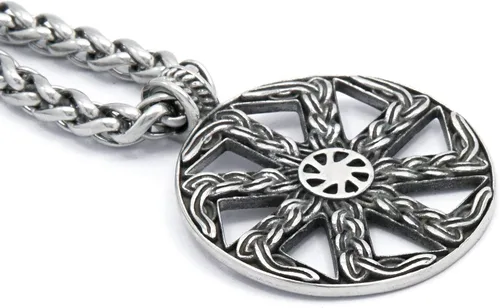 Vista 3 de BAVIPOWER Collar nórdico nórdico con dije de escudo de rueda de sol vikingo de acero inoxidable para hombres y mujeres, joyería nórdica pagana