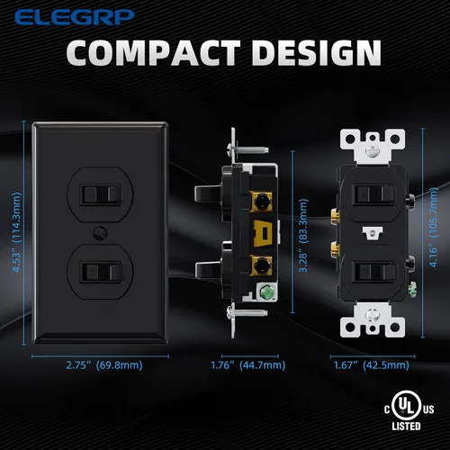 Vista 5 de ELEGRP Interruptor de luz de palanca doble, interruptor de luz doble de dos polos individuales, 15 A, 120 V, encendido/apagado en la pared, conexión
