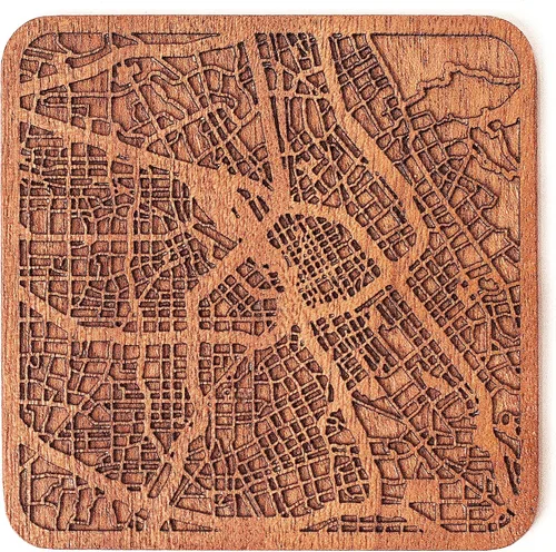 Vista 7 de Posavasos Amsterdam Map by O3 Design Studio, 1 pieza, posavasos de madera Sapele con mapa de la ciudad, hecho a mano, varias ciudades opcionales