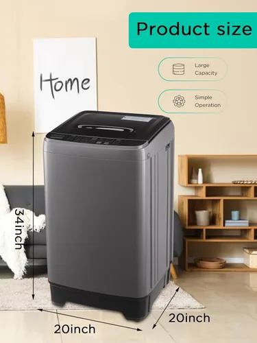 Vista 3 de F.W.WOOLWORTHS Lavadora de 17.7 libras con bomba de drenaje, lavadora automática completa con 10 programas de lavado, 8 niveles de agua para el Gris