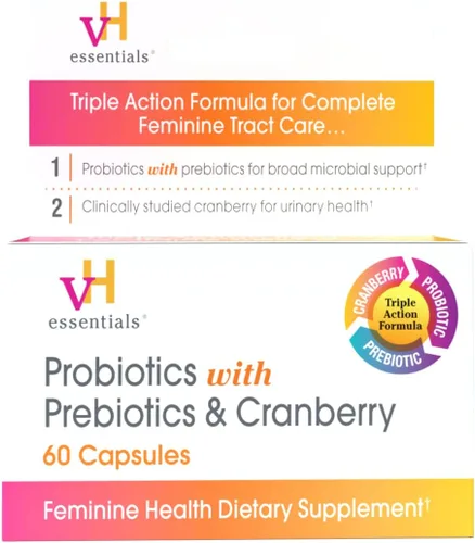Vista 2 de vH essentials Probióticos con prebióticos y arándanos suplemento de salud femenina – 60 cápsulas y lavado femenino diario – Sin fragancia