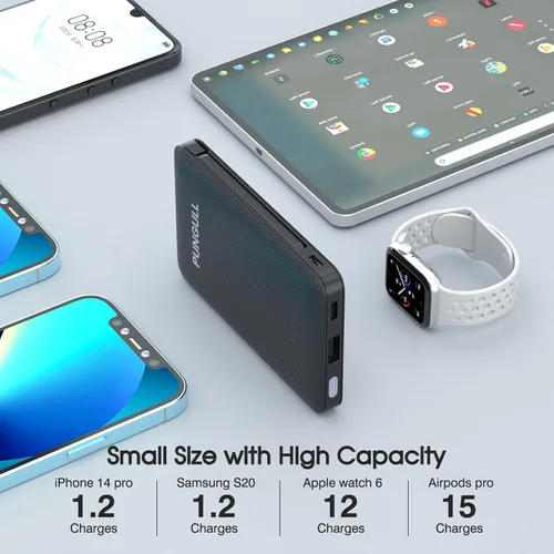 Vista 11 de Cargador portátil delgado de 5000 mAh – Mini banco de energía compacto pequeño cable integrado lindo teléfono celular celular batería externa 5V