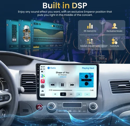 Vista 7 de Radio de coche 8-Core 4+32G para Honda Civic 2006-2011: Android 13 estéreo inalámbrico Carplay Android Auto, 10 "pantalla táctil 1280 * 800 5G WiFi