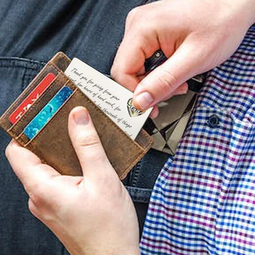 Vista 4 de YODOCAMP Tarjeta de billetera con texto en inglés "Thank You Dad", tarjeta de cartera grabada para mi papá de hija e hijo, cumpleaños, día