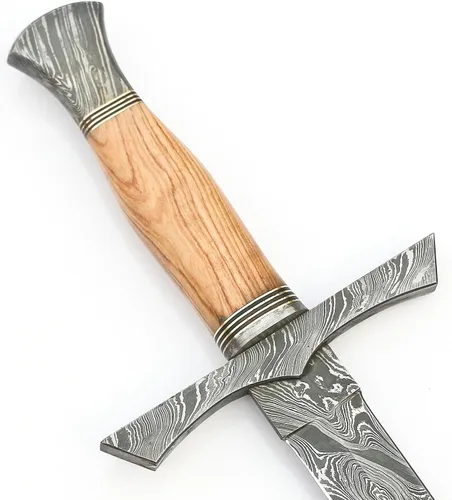 Vista 4 de Espada de Damasco hecha a mano, espada corta con vaina, doble filo griego medieval celta estilo JNR 2306