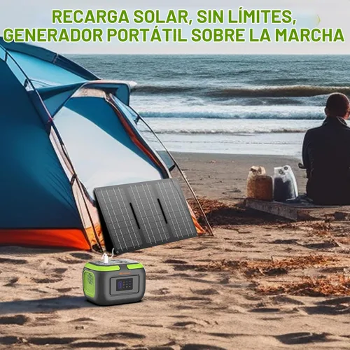 Vista 4 de Estación de energía portátil con panel solar de 30 W, 120 W 110 V USB-C, generador de batería con panel, banco de energía solar con salida de CA