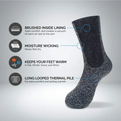 Vista 6 de HOT FEET Thermal Socks for Men 24 Pack, Extreme Cold Boots Socks -Winter Insulated Socks, Cold Weather Size 6-12.