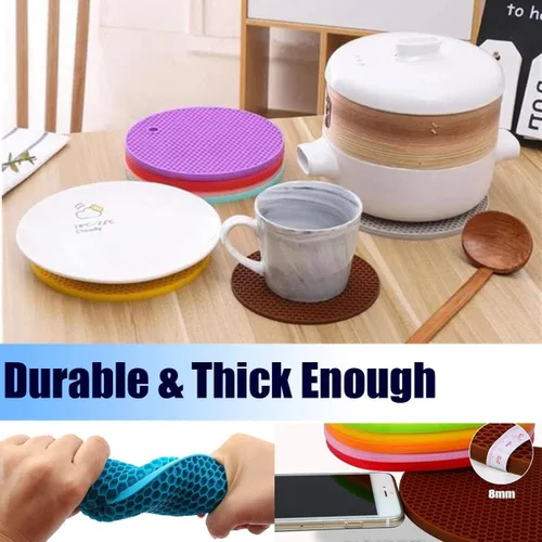Vista 4 de Paquete de 5 salvamanteles de silicona extra gruesos resistentes al calor para ollas y guantes de horno, salvamanteles para platos calientes