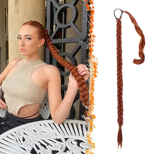 Vista 39 de Barsdar Extensión de 26 Pulgadas de Cola de Caballo Trenzada Larga con Banda Elástica - Extensiones de Cabello en Cola de Caballo Recta y Elegante