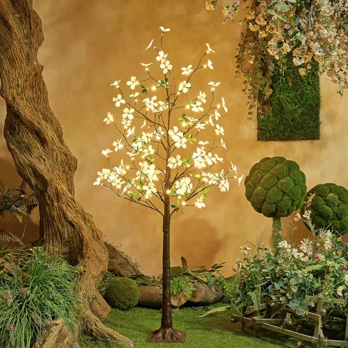 Vista 3 de Lightshare Árbol de Flores de Cornejo Iluminado de 6 Pies, Planta Artificial de 120L con Bayas, Luces Blancas Cálidas para Primavera, Decoración