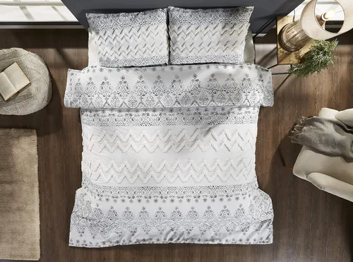 Vista 4 de Beatrice Home Fashions Chennai - Juego de edredón de chenilla de algodón de 3 piezas, tamaño Queen, color blanco y negro