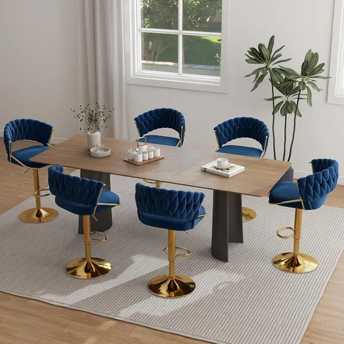 Vista 30 de Juego de 2 taburetes de bar giratorios de 360° con respaldo alto, silla de bar de terciopelo ajustable moderna de altura de mostrador, taburete