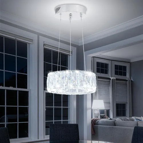 Vista 31 de Araña de Cristal LED Moderna Regulable de 8" Anillo Dorado Luminarias Colgantes para Isla de Cocina Comedor Sala de Estar