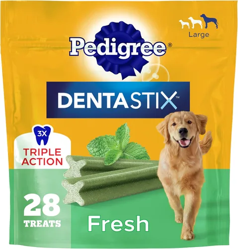 Vista 19 de Pedigree Dentastix - Golosinas para perros de raza grande, sabor a tocino, bolsa de 1.67 libras (32 golosinas) Triple action dental care, reduces