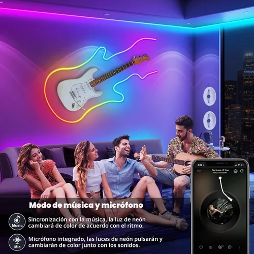 Vista 5 de Tira de luces de neón de 20 pies, cuerda de luces LED flexible con aplicación/control remoto, múltiples modos de luces, luces de neón LED RGB IP65
