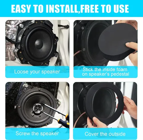 Vista 5 de Hoedia Potenciador de altavoz de espuma de 6.5 pulgadas, anillos rápidos de altavoz autoadhesivo, kit universal de bloqueo de graves de esponja