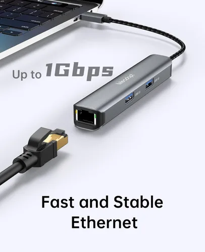Vista 4 de Adaptador de concentrador USB tipo C 5 en 1. HDMI 4K, Ethernet de 1 Gbps, 3 puertos de datos USB 3.0 de 5 Gbps. Ideal para MacBook Air/Pro, iPad