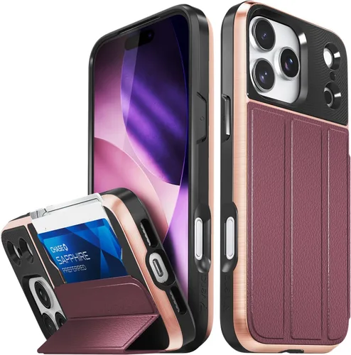 Vista 37 de VENA vCommute - Funda tipo cartera para iPhone 15, [protección contra caídas de grado militar] Funda de cuero con ranura para tarjetas con soporte