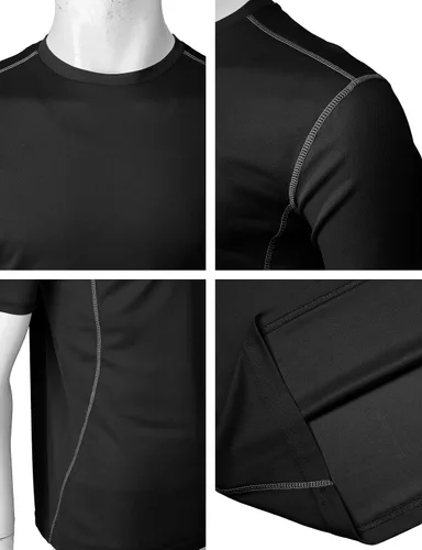Vista 5 de H2H Camisetas de manga corta de compresión Cool Dry para hombre Cmtts263-negro