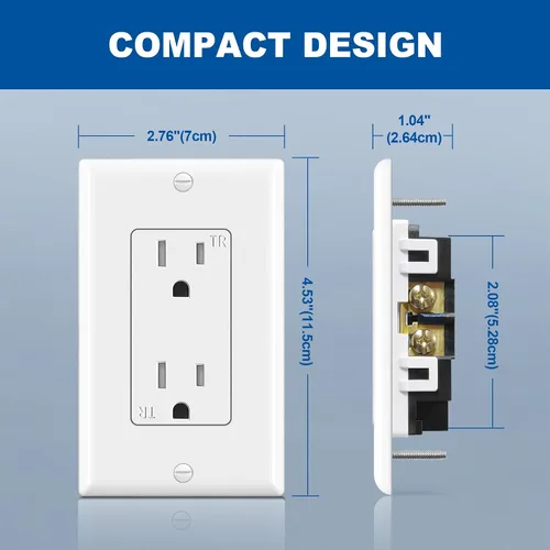 Vista 5 de CML Decorator - Toma de corriente para pared, paquete de 50 tomas eléctricas estándar de 15 amperios, 15 A/125 V, 2 polos y 3 cables, placa de pared
