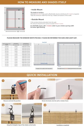 Vista 6 de LazBlinds Persianas de Bambú sin Cordón, Cortinas Enrollables para Ventanas, Persianas Colgantes con Filtro de Luz para Ventanas, Cortinas de Bambú