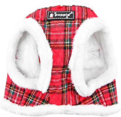 Vista 2 de Puppia Blitzen - Arnés tipo chaleco para perro, arnés cálido para invierno y Navidad, para perros pequeños y medianos, rojo a cuadros, talla S