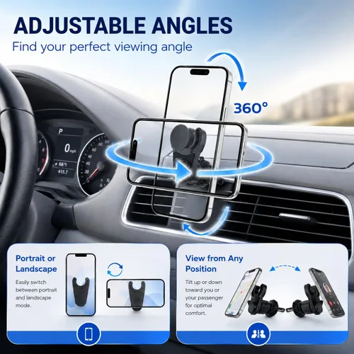 Vista 5 de MCCHJoy Soporte magnético para automóvil 2X-Hold para PopSockets, fácil de instalar, montaje de ventilación de aire, ajustable y seguro, se adapta a