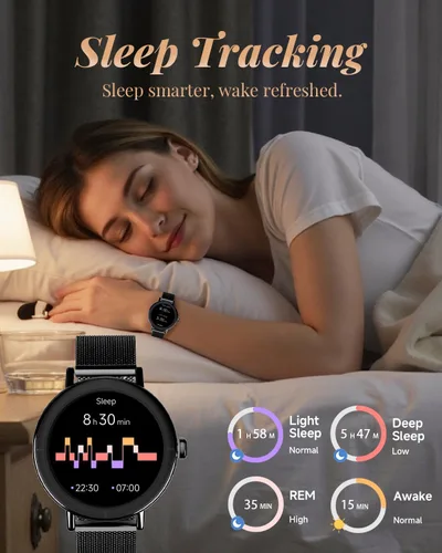 Vista 4 de TOOBUR Reloj inteligente para mujer con dos bandas, reloj de seguimiento de fitness, monitor de frecuencia cardíaca, contador de pasos, compatible