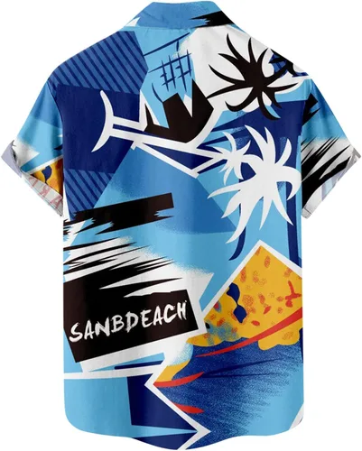 Vista 2 de Camisa hawaiana para hombre, camisas tropicales de verano para hombre, estilo casual, manga corta, con botones, Aloha con flores hawaianas
