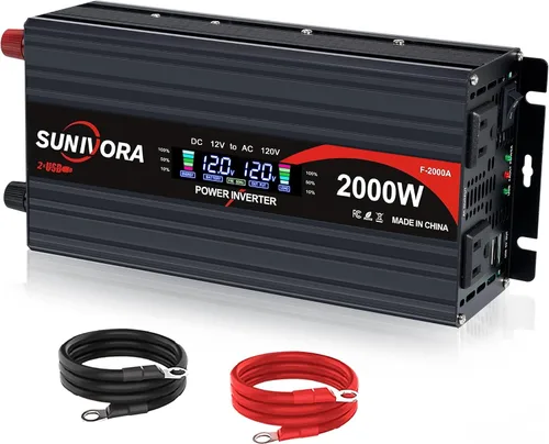 Vista 11 de Inversor de corriente para automóvil de 500 vatios, 12 V CC a 110 V/120 V, convertidor de CA de 1000 W pico con pantalla LCD, 2 salidas de CA y PD