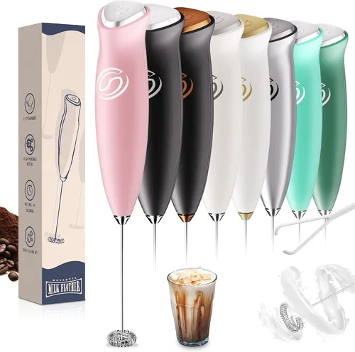 Vista 14 de Espumador de leche de mano, mezclador de bebidas, agitador de café de mano, espumador eléctrico para mezclador de café, varita con 2 batidores