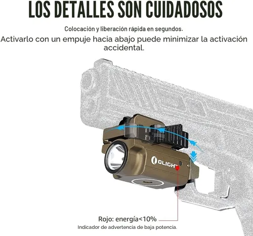 Vista 7 de OLIGHT PL-Mini 2 Valkyrie - Luz táctica compacta recargable por USB magnética de 600 lúmenes con riel ajustable, equipo de caza, linterna LED CW