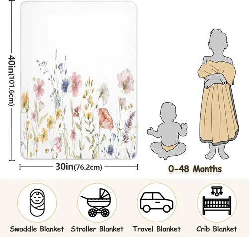 Vista 3 de Kigai Wildflowers - Manta de bebé para niños y niñas, mantas de envolver suaves y acogedoras mantas de viaje para niños recién nacidos, 30 x 40