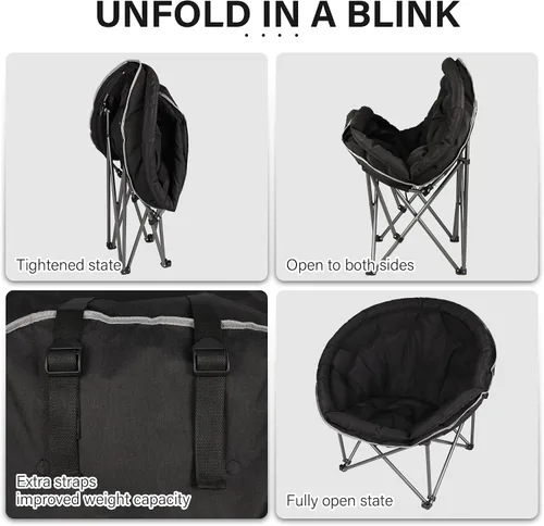 Vista 5 de Silla de Camping Plegable XXL de Tamaño Grande, Sillas de Campamento Redondas Super Cómodas y Acolchadas, Sillas de Césped Resistente