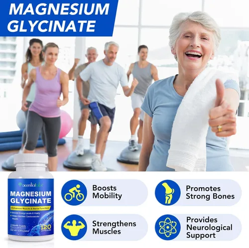 Vista 6 de Glicinato de magnesio puro, suplemento de magnesio, complejo de magnesio para mujeres y hombres, 120 cápsulas, ayuda al alivio del estrés, salud