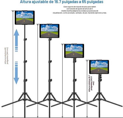 Vista 5 de SAMHOUSING Soporte de trípode para iPad, con soporte para iPad de 65 pulgadas de altura ajustable y soporte de piso para iPad con soporte de trípode