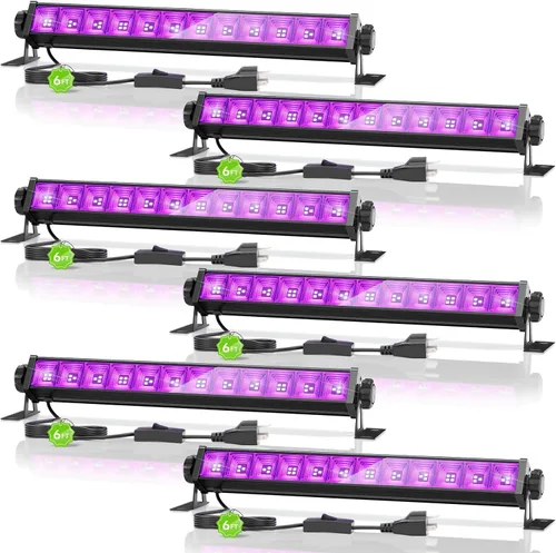 Vista 10 de Paquete de 4 barras de luz negra LED de 42W, luz negra con cable de 6 pies + interruptor + enchufe, suministros para fiestas de luces negras que