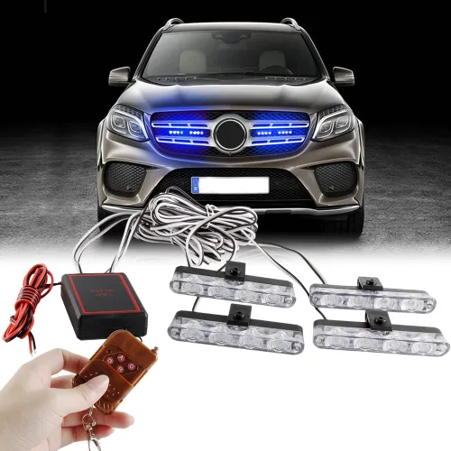 Vista 2 de Sidaqi 4 en 1 12V Estrobo de Emergencia Advertencia Rejilla Luces de Precaución Luces de Flash Para Coche Camión DRL Ambulancia Luces de Policía