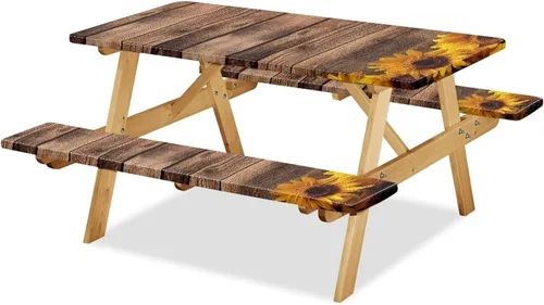Vista 19 de Funda de mesa de picnic con fundas de banco, resistente al viento, resistente a las manchas, mantel de camping y accesorios de viaje, juego de 3