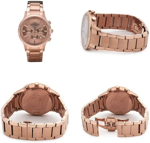 Vista 6 de Emporio Armani AR2452 Reloj de cuarzo de acero inoxidable rosa con esfera rosa para hombre