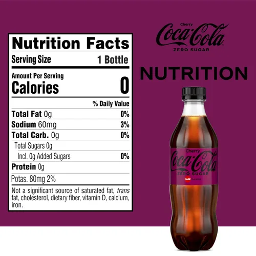 Vista 2 de Coca-Cola Cherry Coke Zero Sugar 16.9 fl oz Paquete de 12