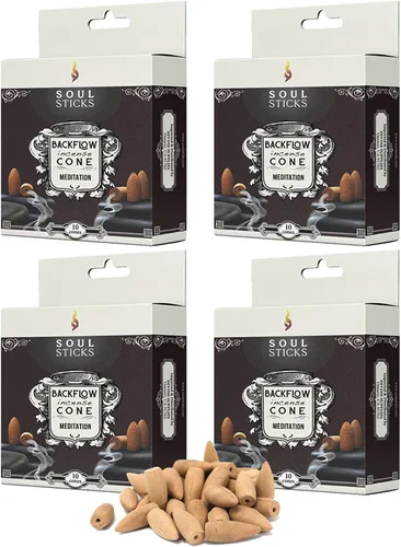 Vista 14 de Conos de incienso de reflujo – 40 conos orgánicos hechos a mano para quemador de cascada Paquete de 4 aromas aromáticos de larga duración Go Away